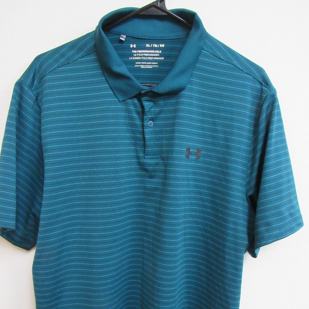 Under Armour Men's XL Teal Stripe Performance Polo Short Sleeve Shirt